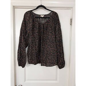 A.N.A Peasant Blouse women's 3X woman black floral NWTs flowy cotton‎ Boho